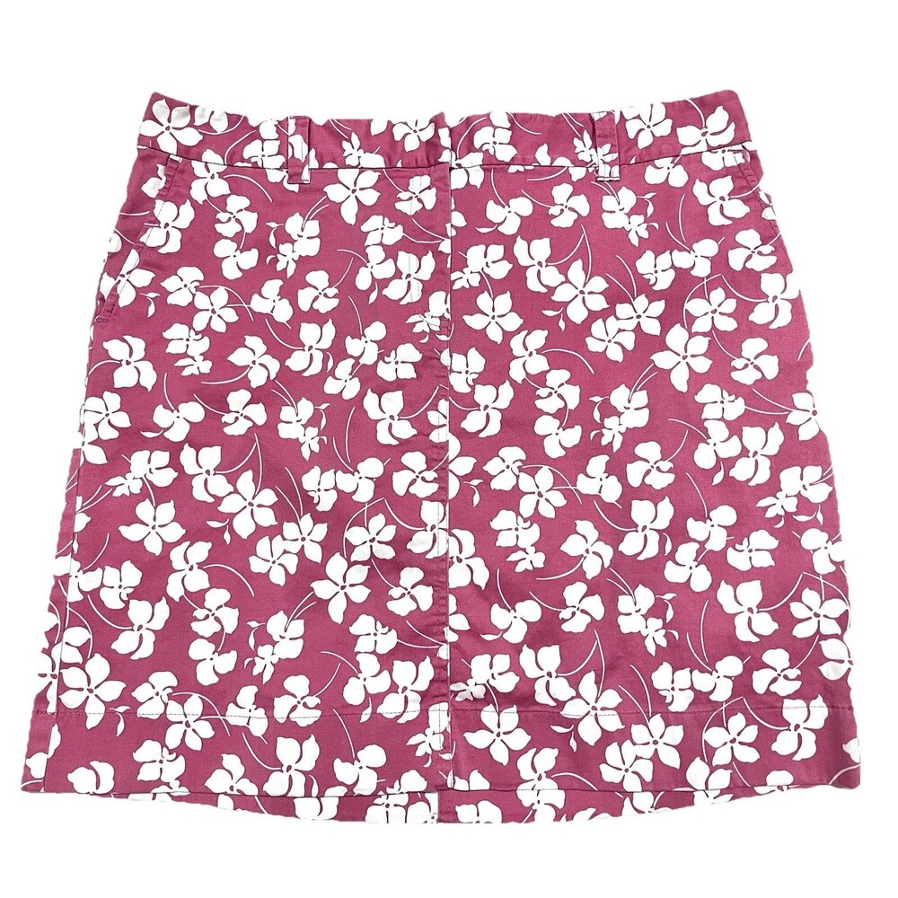 Ann Taylor Pink White Floral 19” Skirt Mini Cotton Stretch Size 14